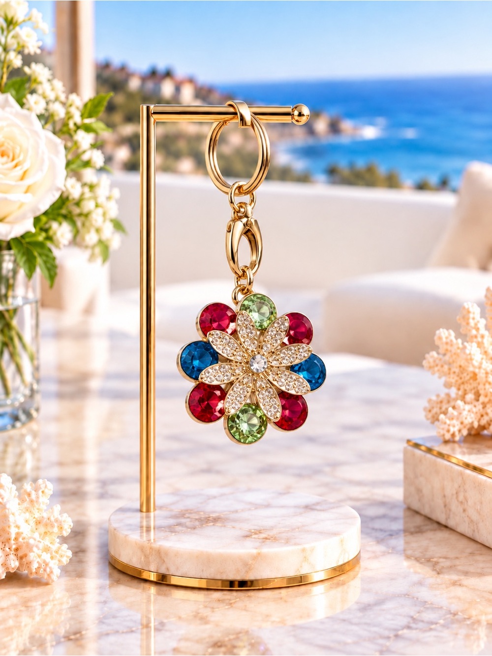 multicolor crystal flower accessory keychain